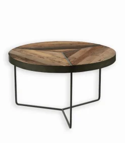 Tables Basses|Cocktail Scandinave Table basse bois de bateau ronde DUSTIN Ø 80 cm