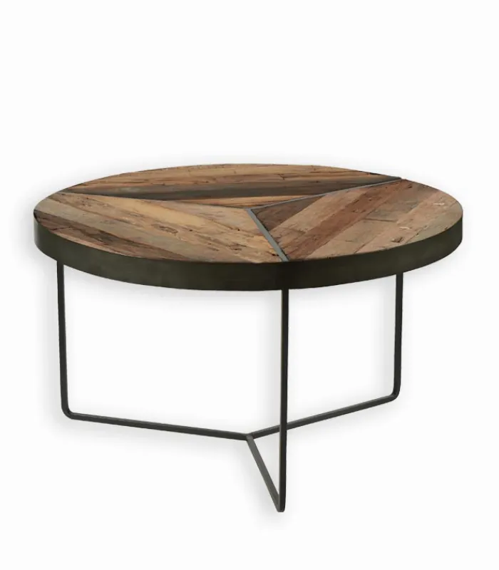 Tables Basses|Cocktail Scandinave Table basse bois de bateau ronde DUSTIN Ø 80 cm