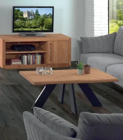 Tables Basses|Cocktail Scandinave Table basse pin massif pieds métal HJALMER