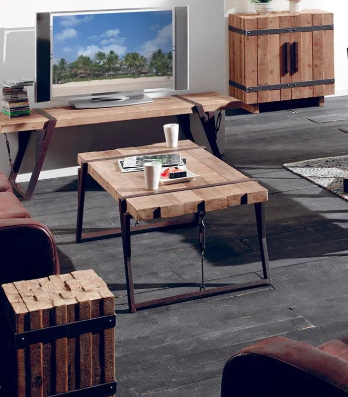 Tables Basses|Cocktail Scandinave Table basse sapin massif et fer vieilli WESTMOUNT
