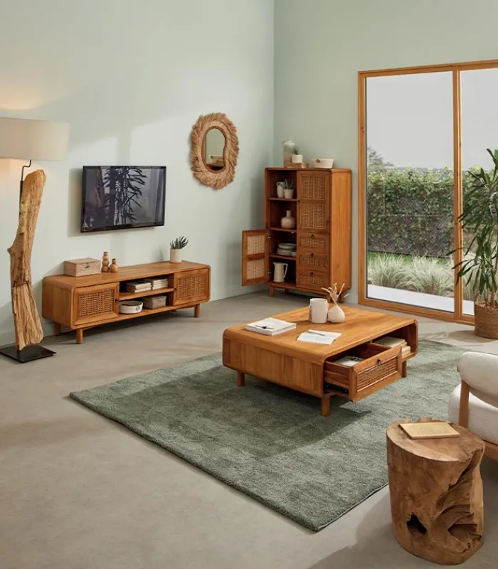 Découvrez Nos Meubles En Teck|Tables Basses|Cocktail Scandinave Table basse teck massif CARAWA 2 tiroirs