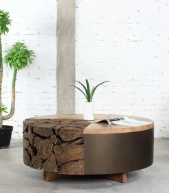 Découvrez Nos Meubles En Teck|Tables Basses|Cocktail Scandinave Table basse teck recyclé Ø 80 cm RAJA