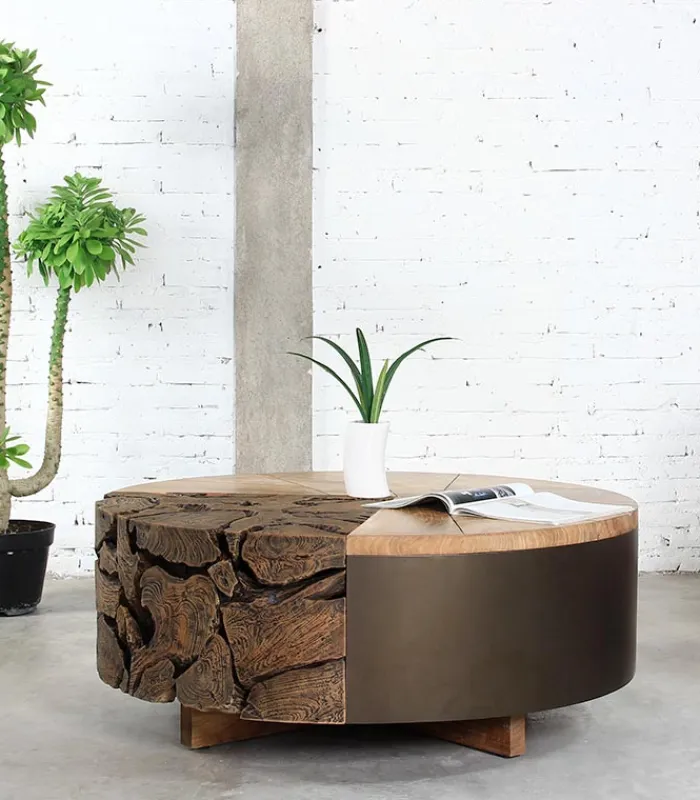 Découvrez Nos Meubles En Teck|Tables Basses|Cocktail Scandinave Table basse teck recyclé Ø 80 cm RAJA