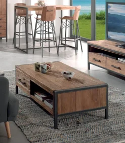 Découvrez Nos Meubles En Teck|Tables Basses|Cocktail Scandinave Table basse teck recyclé et fer vieilli BROWTON